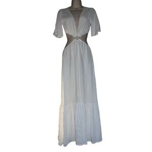 Magnolia Boutique White Cutout Ring Maxi Dress Plunge V-Neck Small NWOT Boho